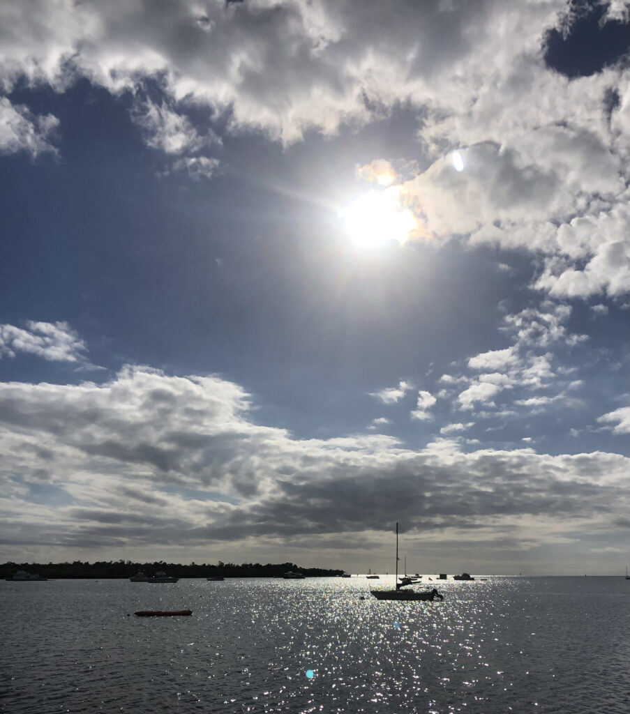 Photo by Erika Heffernan Day Day 288 939 AM at Smather’s Beach Boardwalk Key West. Vertical, Sail boats on the sea with sun shining